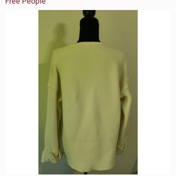 Free People La Brea V-neck Pullover Sweater Ivory Cream Size L-XL - Picture 8 of 14